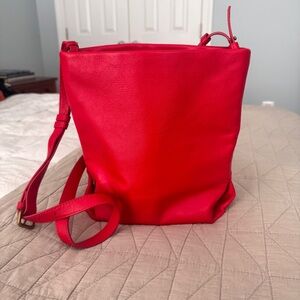 J Crew Red Leather Crossbody Bucket Bag